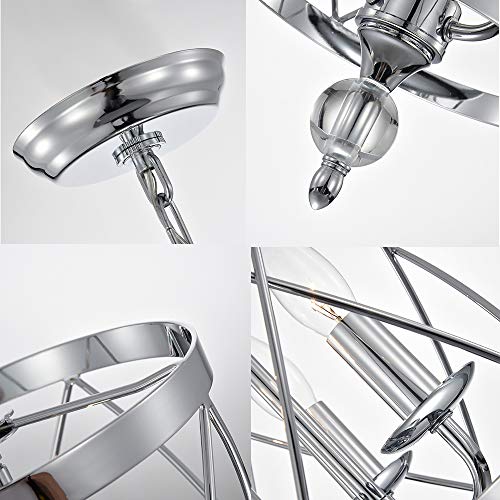 Mo&Ok Crystal Chandelier 3-Light Chrome Finish Industrial Rustic Cage Pendant Lights Adjustable Hanging Lighting For Kitchen Island Above Sink Porch Dining Room And Stairs D9.1”Xh15.2” #TOP3