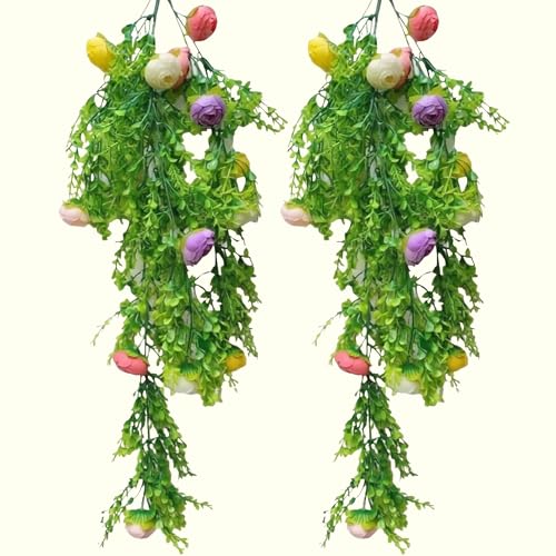 Image of Dekorly 2 Pack Artificial Plants Artificial Hanging Plants Faux Eucalyptus Leaf Greenery Fake Hanging Eucalyptus Plant (Green) (2, Multi Colour Fern Vines)