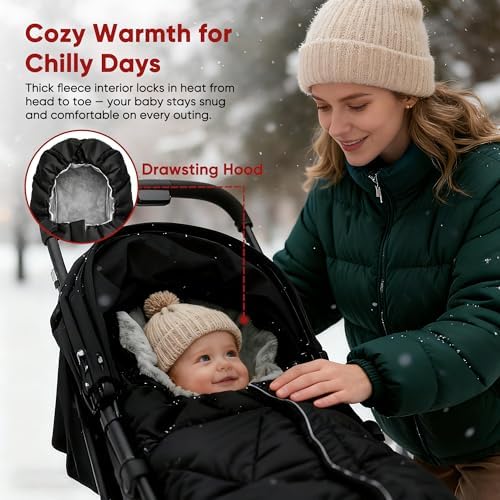 Universal Stroller Blanket & Stroller Footmuff,Water-Repellent Bunting Bag for Babies,Toddlers and Kids,Zipper Footmuff for Stroller,Stroller Winter Cover Warm Baby Sleeping Bag,Black - 1