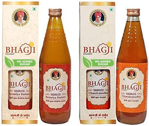 Bhagji Sugarless Kesariya Badam Sharbat & Chandrasudha (Chandan Kesar) Combo With Zero Added Artificial Flavour 750ml