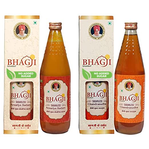 Bhagji Sugarless Kesariya Badam Sharbat & Chandrasudha (Chandan Kesar) Combo With Zero Added Artificial Flavour 750ml