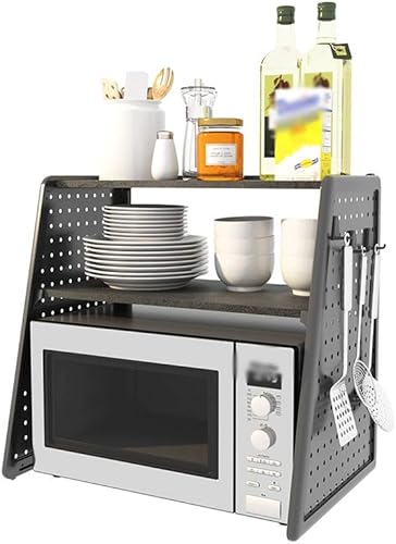 JAHH - Estante de cocina de aluminio de doble capa para horno de microondas, organizador de baño para el hogar, estante de almacenamiento