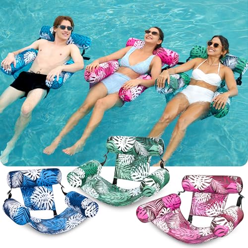 SLOOSH Pool Floats Chairs Adult, 3 Packs Inflatable Lounge Chairs,Blow up Pool Noodles Floats for Adults,Water Floating for Beach Party Summer Water Fun,Tropical Leaves - image 2