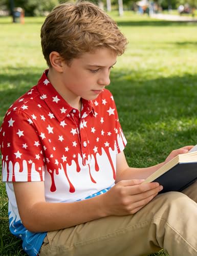 Cuddomper Boys Polo Shirt Size 7-8 4th of July Short Sleeve Golf Clothes - image 4