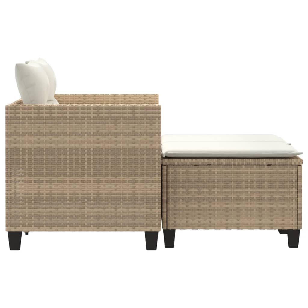 vidaXL Gartensofa 2-Sitzer mit Hockern, Outdoor Sofa Gartenmöbel, Garten Lounge Set Terrasse, Terrassenmöbel Zweisitzer, Beige Poly Rattan