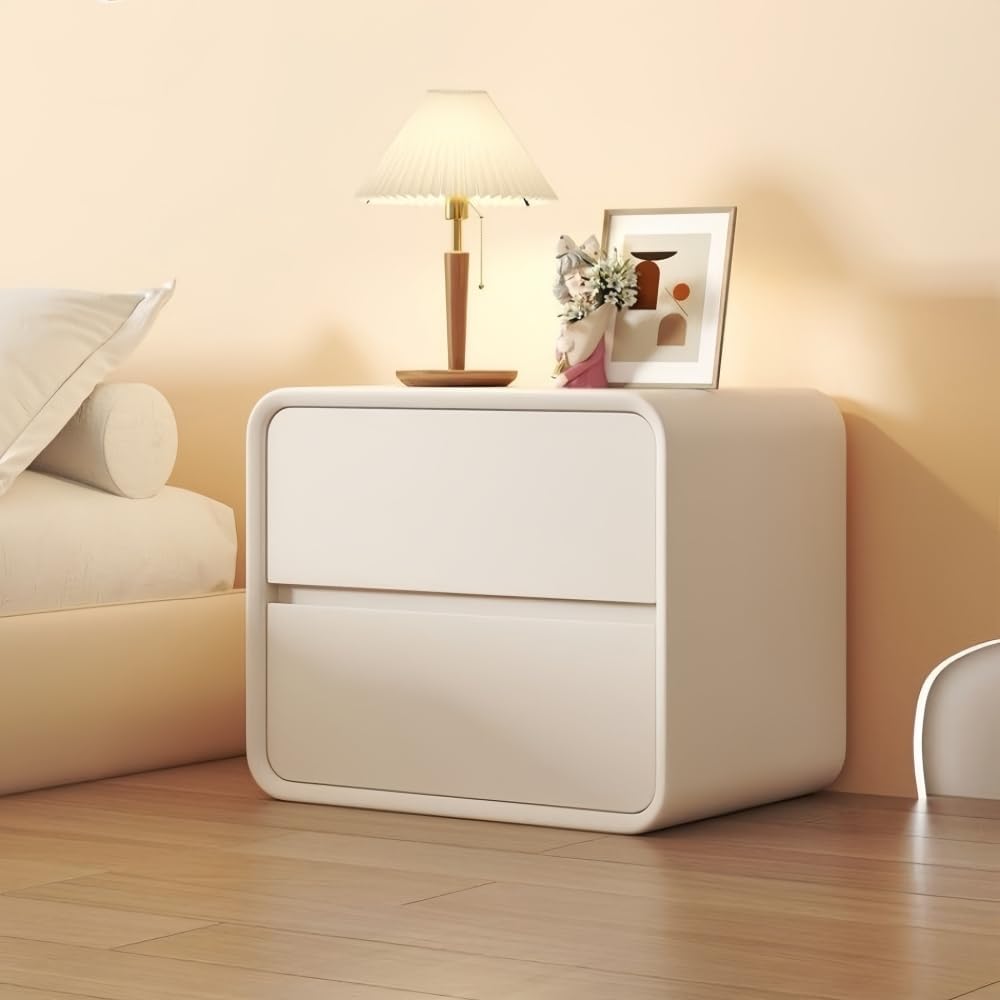 Modern Luxury Leather Nightstand, Stylish Nightstand, with 2 Drawer with Countertop Storage for Bedroom (Size:15.7 * 15.7 * 18.5in) (Color : White)