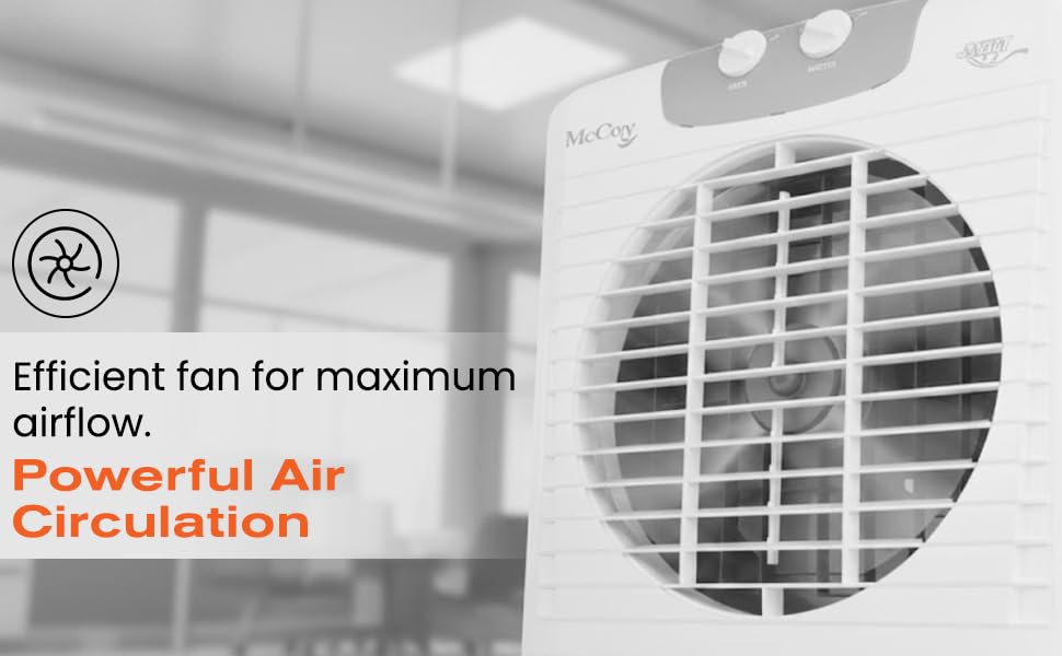 Image of McCoy Shagun Desert Air Cooler | Portable Room Cooler with Wheels | 75L Water Tank Capacity | Multiple Speed Control | Honeycomb Cooling Pad | 225W | Ice Chamber | White