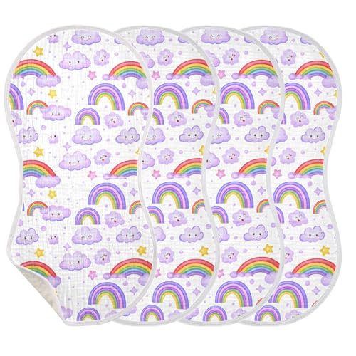 xigua Colorful Rainbows Muslin Baby Burp Cloths Set of 4, Super Soft & Absorbent Burping Rags, Cotton Burp Clothes Shower Gift for Newborn, Baby Girls and Boys3