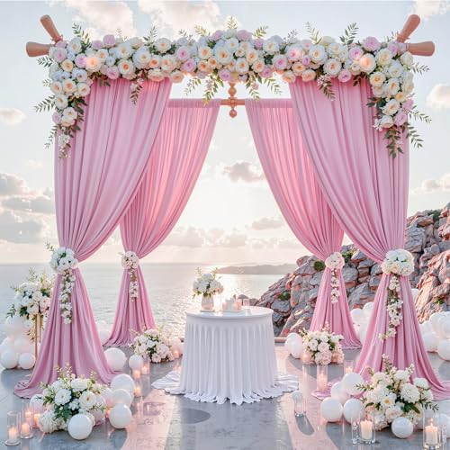 Rideaux de toile de fond rose 3x2,4m en polyester infroissable pour décoration de mariage et fête