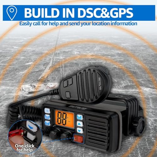 Image of Retevis RM20 Fixed Mount Marine Radio with Built-in GPS DSC, Antenna Kit | Sailing Club & School, 110dB Speaker, NOAA Weather Alert, US /Canada /International Channels, Fiberglass Antenna, 7 Meter Cable