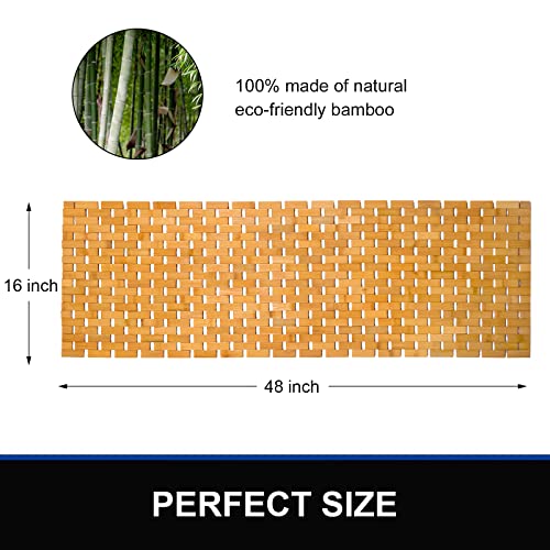 Bamboo Bath Mat Bathroom Runner Long Large Rugs Floor Wood Shower Bathtub Waterproof Non Slip Accessories 16X48 Inch Easy To Clean, Natural, 1 Pc #TOP1