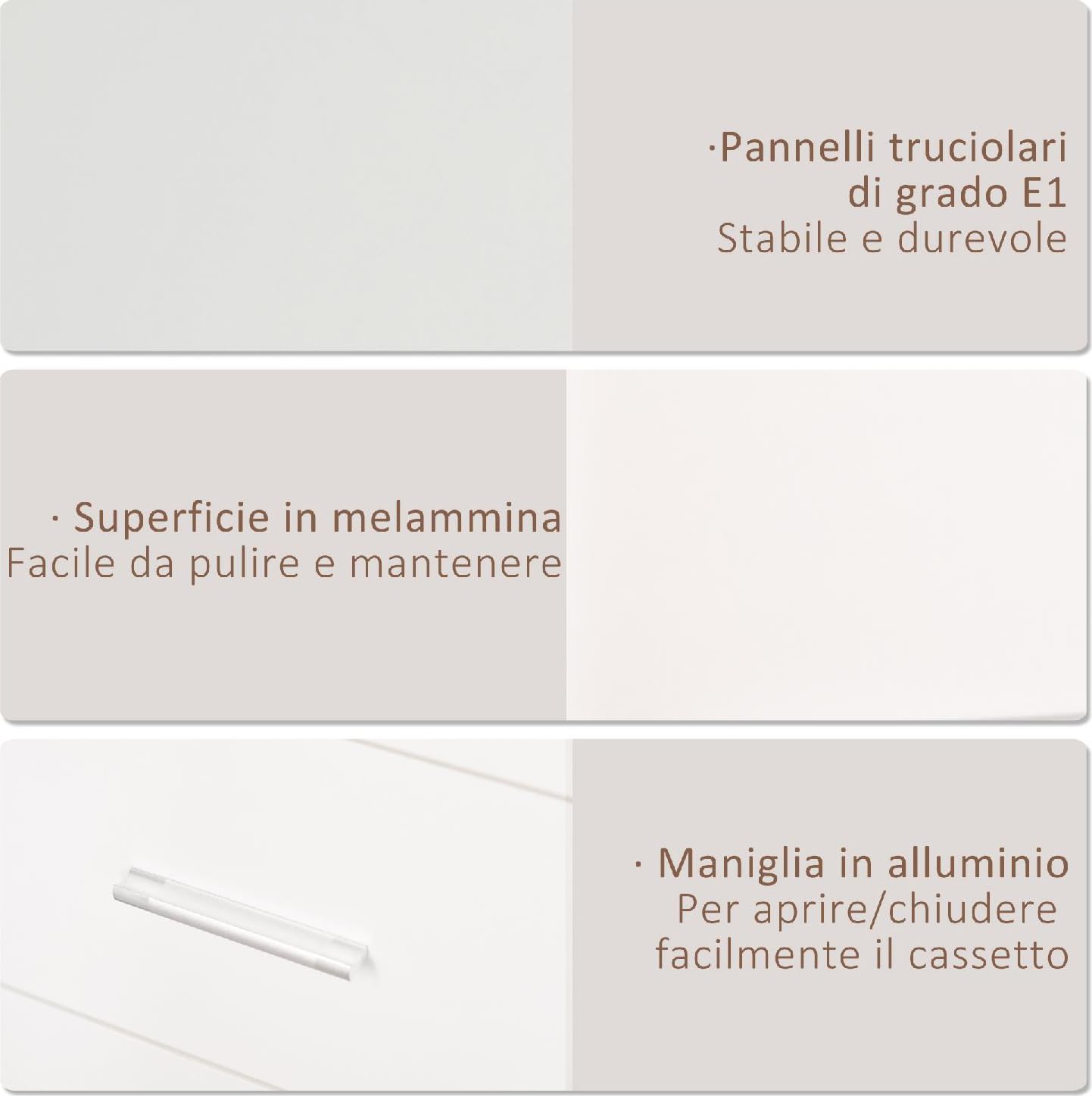 Armadio camera letto Guardaroba 2 Ante Battenti con Asta Appendiabiti 3 Cassetti e Specchio 80x50xH180 cm in Legno Truciolare colore Bianco