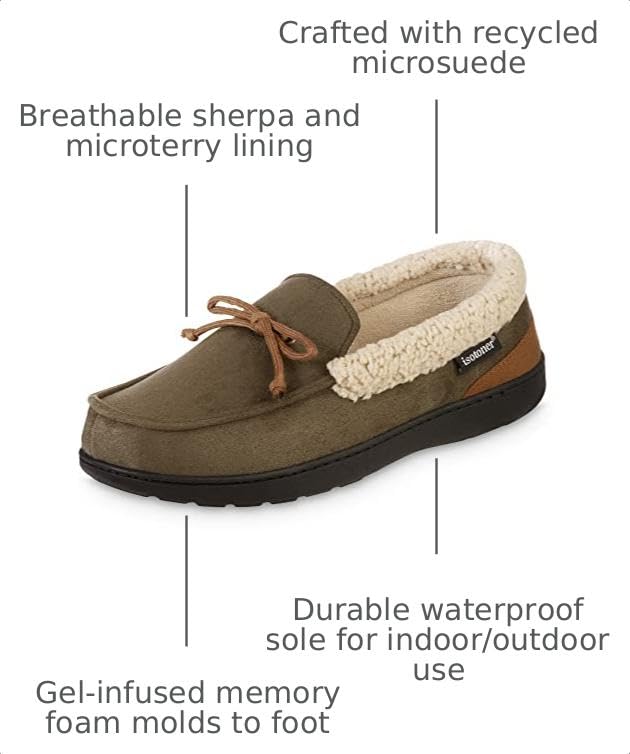 Image of isotoner Men's Indoor /Outdoor Slip-on Vincent Microsuede Moccasin Slippers With Memory Foam Comfort