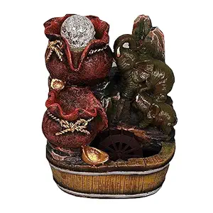 GTC Beautiful Elephant Nature Water Fountain Show Piece for Home/Office Decorative Gifts for Drawing Room, Living Room with Crystal Ball Led Light and Mini Water Pump Polystone (G 8913, Multicolor)