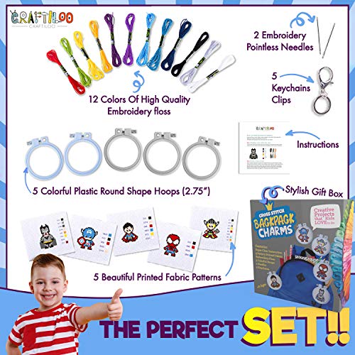 5 Stamped Superhero Cross Stitch Beginner Projects For Kids Needlepoint Starter Kit Sewing Set For Backpack Charms… #TOP1