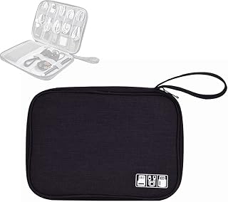 Small Electronic Accessories Organizer, ACOPTON Universal Compact Travel Digital Accessories Storage Bag for Portable Charger, Cables, Earphone, Cord, SD Card, Phone (Black)