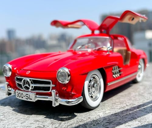 Image of Benz 300 SL Classic Car Model Zinc Alloy Pull Back Toy Car with Sound & Light, for Kids, Boys & Girls, Ages 3+ (Red)