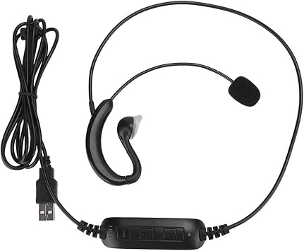 USB Computer Headset with Microphone, Wired Earbuds with Ear Hook and Inline Controls for Laptop PC Gaming Call Center