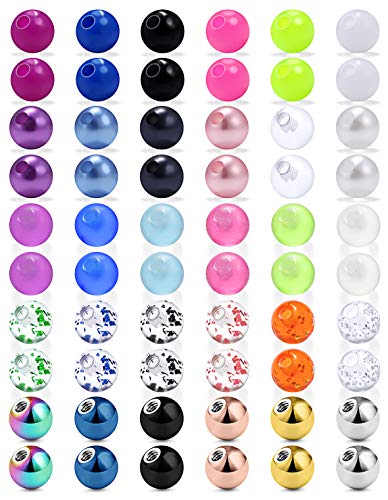 Ftovosyo 14G 60PCS Mix Color Replacement Balls Jewelry Piercing Stainless Steel & Clear Acrylic Barbell Parts for Industrial Barbell/Nipple Rings/Tongue Rings