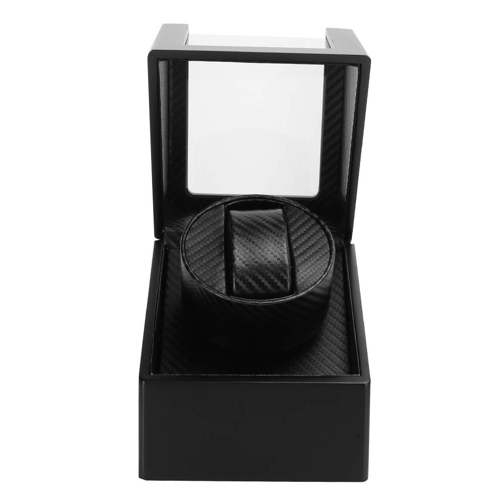 Automatischer Uhrenbeweger, geräuschisolierende Kohlefaser-Uhrenbox PU-Leder für Armbanduhr für Damen und Herren Mechanische Uhr 100-240V(Mich)