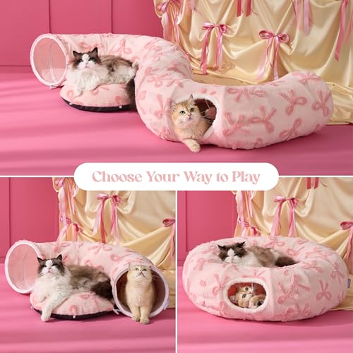 Image of Lesure Cat Tunnel Bed for Indoor Cats - Cute Cat Donut Tunnel Toys with Washable Circle Cushion, Round Pet Peekaboo Cave Toy for Kitten /Puppy /Rabbit, Standard Pink Taffy