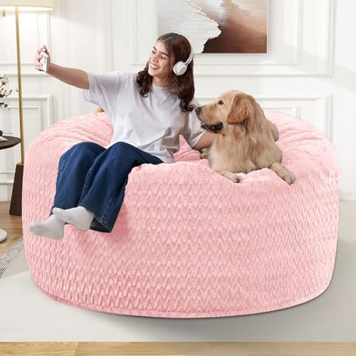 Image of 3FT Bean Bag Chair,Giant Bean Bag Chairs for Adults,Big Bean Bags with Memory Foam Filled, Large Beanbag Chairs with Chevron Plush Cover-Soft Pink