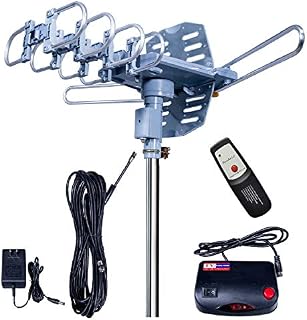 Updated!150 Miles-Amplified Outdoor TV Antenna-4K/1080p High Reception+40FT RG6 Cable-360°Strong Motor Rotation Wireless Remote
