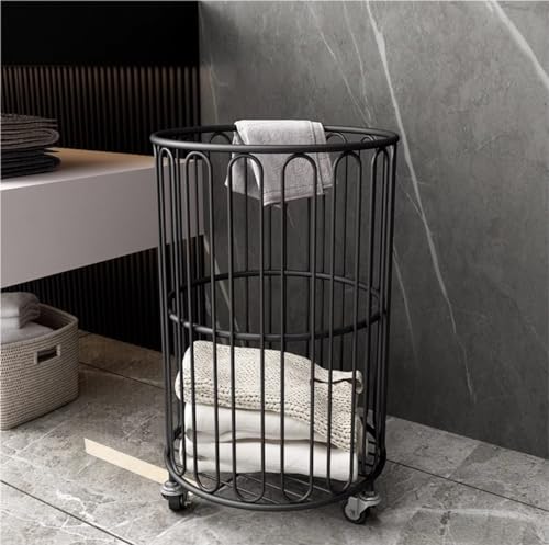 Panier à linge avec roulettes en métal noir pour buanderie