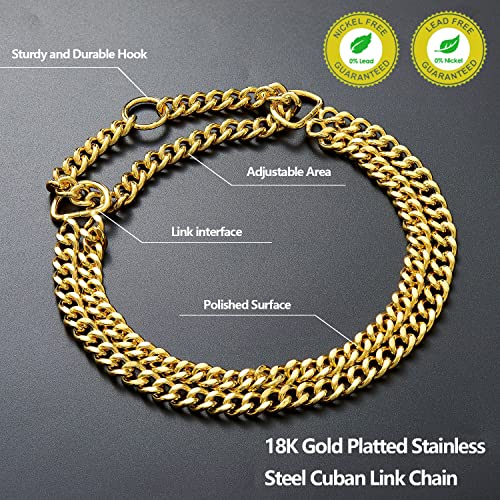 Gold Dog Chain Collar Stainless Steel 18K Gold Dog Collar Adjustable Walking, Metal Cuban Link Dog Collar Chew Proof Double Row Chain Dog Collar For Large Small Medium Dogs #TOP1