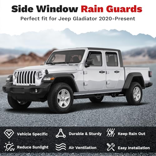 Image of Canvcle Window Visors Rain Guards for 2020-2025 2026 Jeep Gladiator Accessories, Outside-Mount Tape-On Side Window Wind Deflectors Vent Visors Shades Rainproof Black 4PCS
