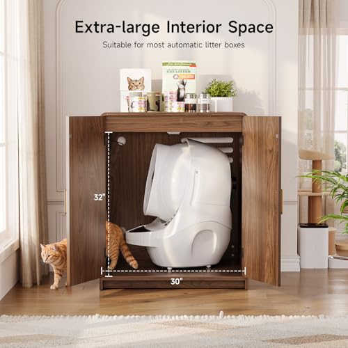 Image of ONBRILL 35 inch Cat Litter Box Enclosure for Self Cleaning Litter Box, Walnut