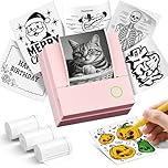 Sticker Printer PM290C Mini Printer Portable Print Pod, Wireless Bluetooth Sticker Maker with 3 Rolls Paper,Inkless Thermal Printer Photo Printer with Smart AI APP, Pictures, DIY, Journal, Pink