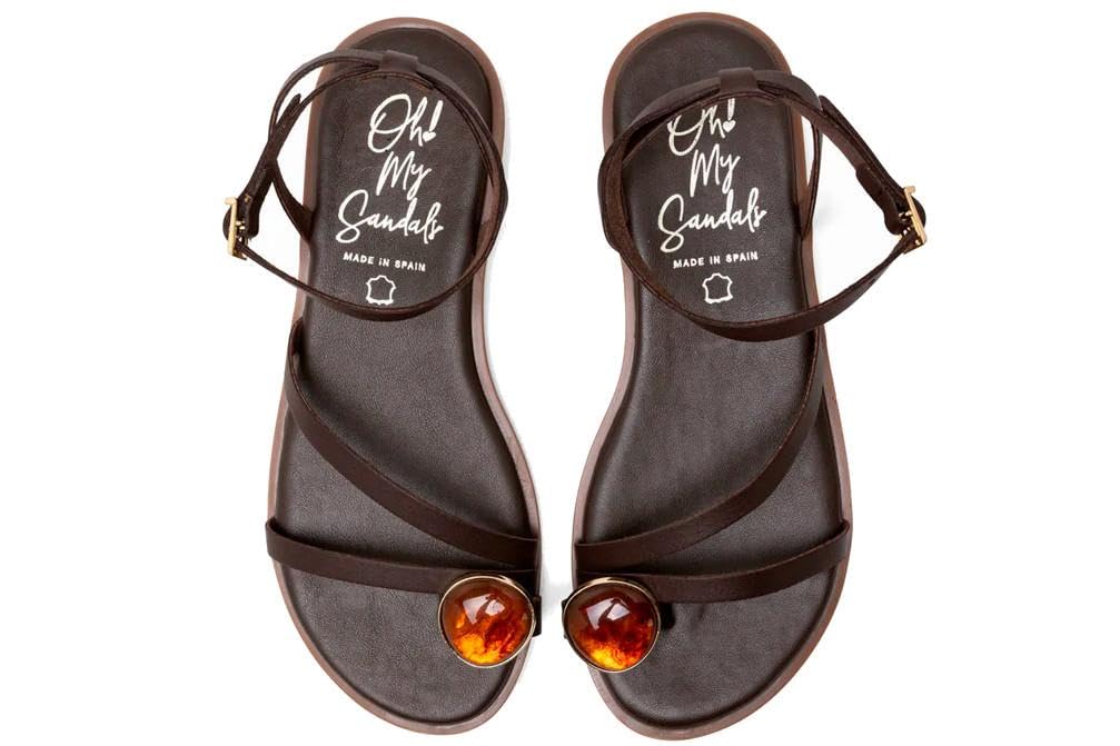 Sandalia plana de dedo Oh! My Sandals 5855 marrón para mujer de piel - Mujer