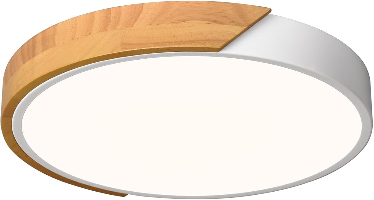 Lámpara de techo LED moderna, lámpara de techo de montaje empotrado estilo madera minimalista, lámpara de iluminación circular con pantalla acrílica para dormitorio, sala de estar, comedor, lavandería (blanco, 11,8 pulgadas)