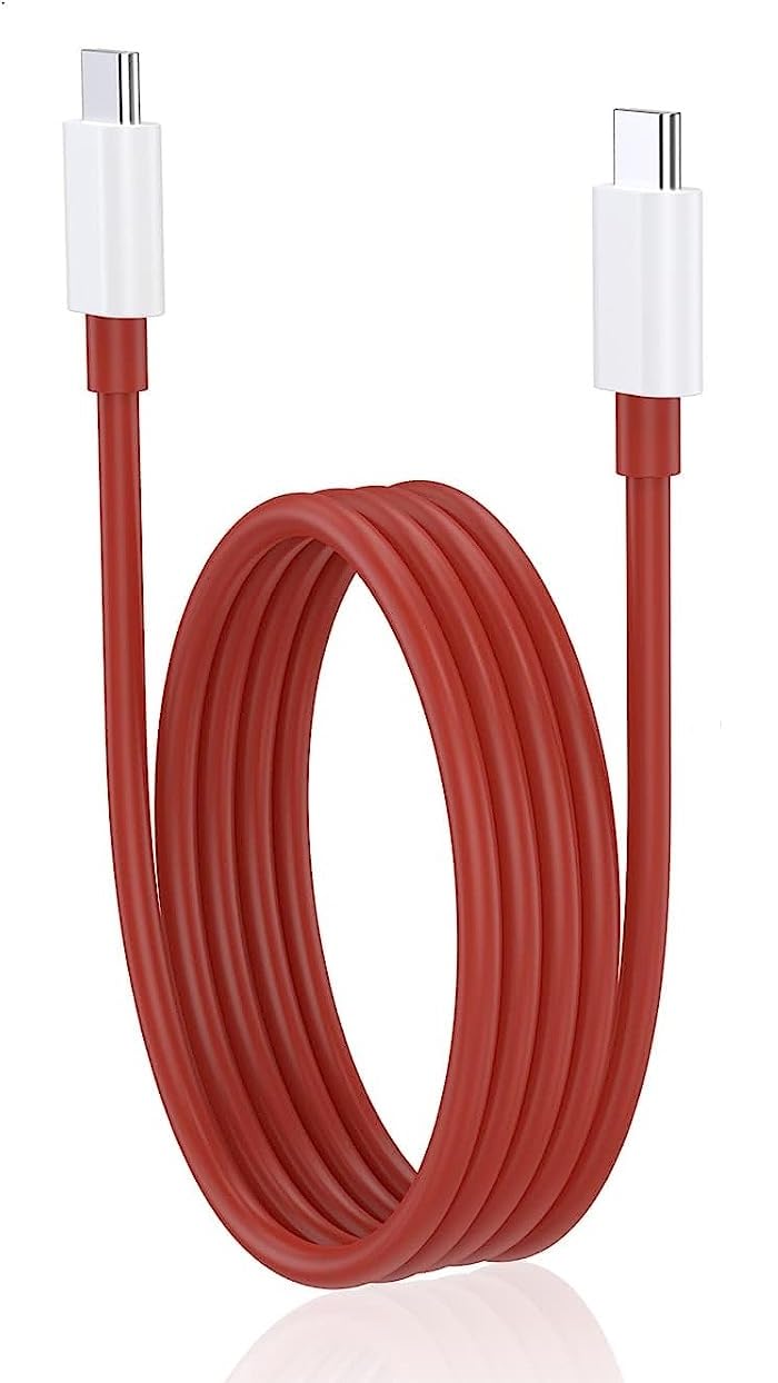 NISHTECH 65W OnePlus Dash Warp Charge Cable, 6.5A Type-C to USB C PD Data Sync Fast Charging Cable Compatible with One Plus 8T/ 9/ 9R/ 9 pro/ 9RT/ 10R/ Nord & for All Type C Devices – Red, 1 Meter