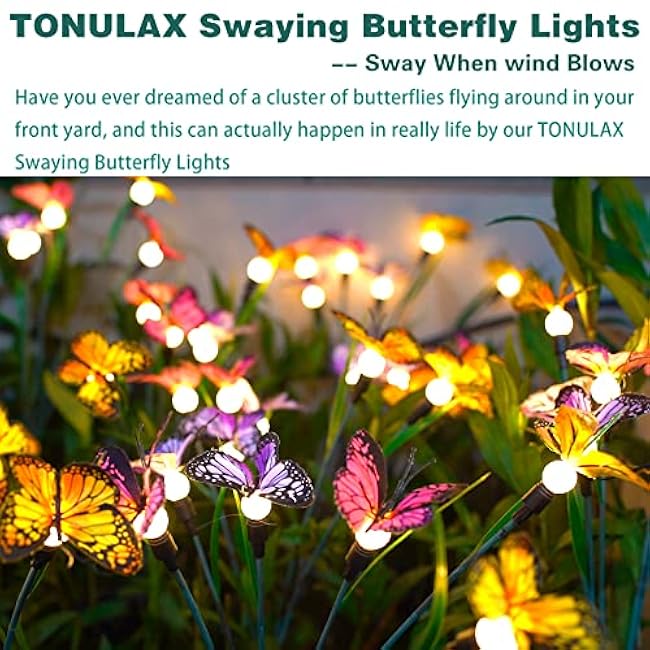 TONULAX Solar Garden Lights, Swaying Butterfly Light Solar Outdoor Lights, 2 Pack