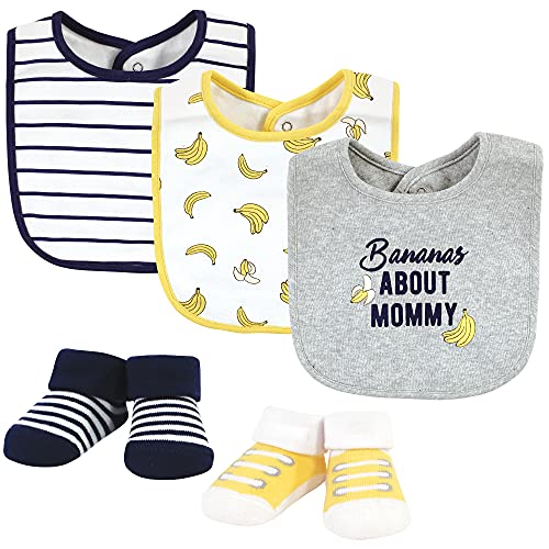 Hudson Baby Unisex Baby Cotton Bib and Sock Set, Bananas, One Size