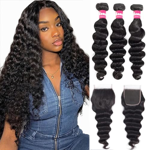 10A Raw Human Hair Bundles with 4x4 Loose Deep Wave