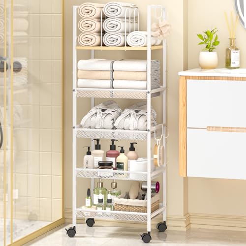 5-Tier Towel Rack Free Standing with M-Shaped Detachable Dividers, Mobile