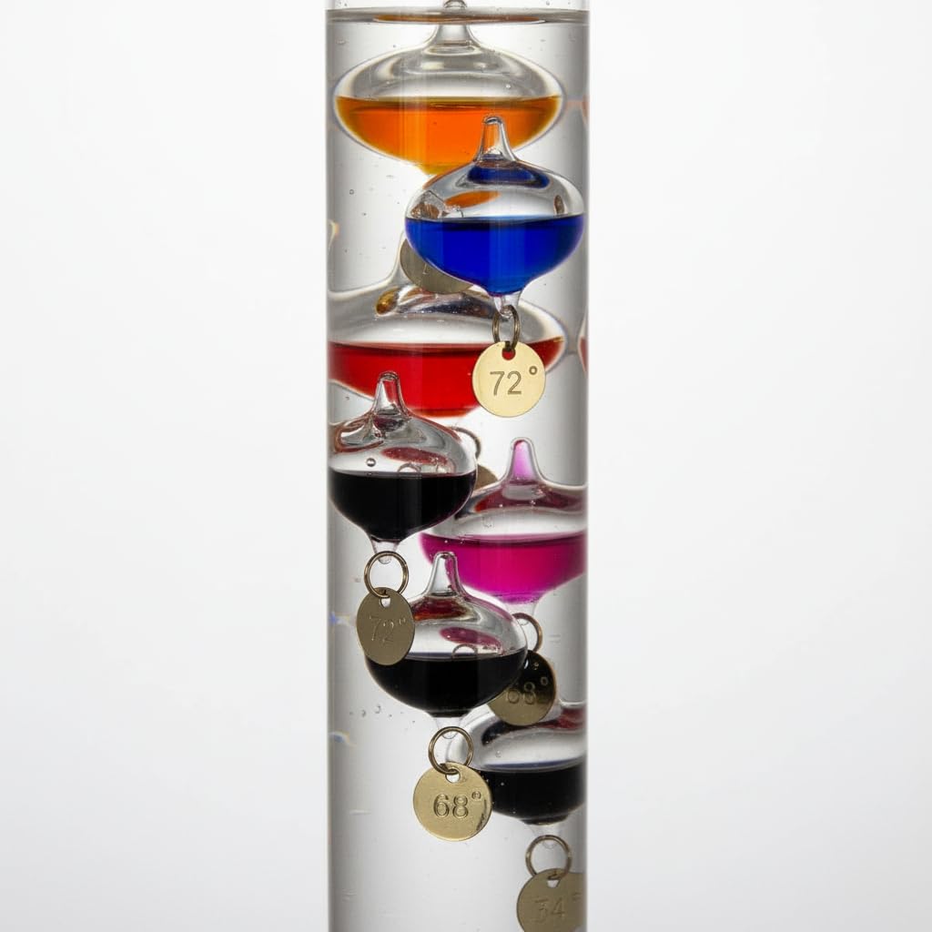 Galileo-Thermometerglasröhre 44 cm, für Außen- oder Innenraum, analoge, schwimmende Kugeln