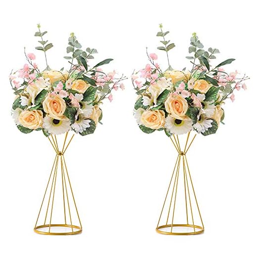 Sziqiqi 2 Piezas Soporte de Columna de Flores de Metal Geométrico para Mesas de Recepción de Bodas, Florero de Plomo de Camino de Flores Artificiales, Centros de Mesa Decoración para Fiestas