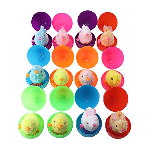 Acrice 6 Pack Easter Eggs Toy Filled with 6 Wind-Up Cute and Colorful Bunnies and Chick, Colorful Easter Plastic Eggs (6 Pack)