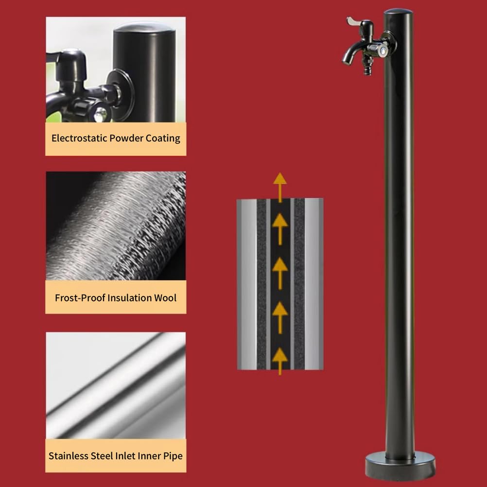 Columna de Agua Vertical cilíndrica de 60 cm para jardín con Grifo - Grifo para Manguera anticongelante Exterior - Hidrante Decorativo de Suelo para Patio, terraza y césp