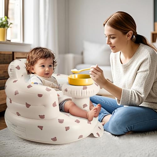 Image of Jikasho Inflatable Baby Seat for 3-36 Months Blow Up Floor Seat | Back Support Built-in Air Pump Learning to Sit 21x20 IN