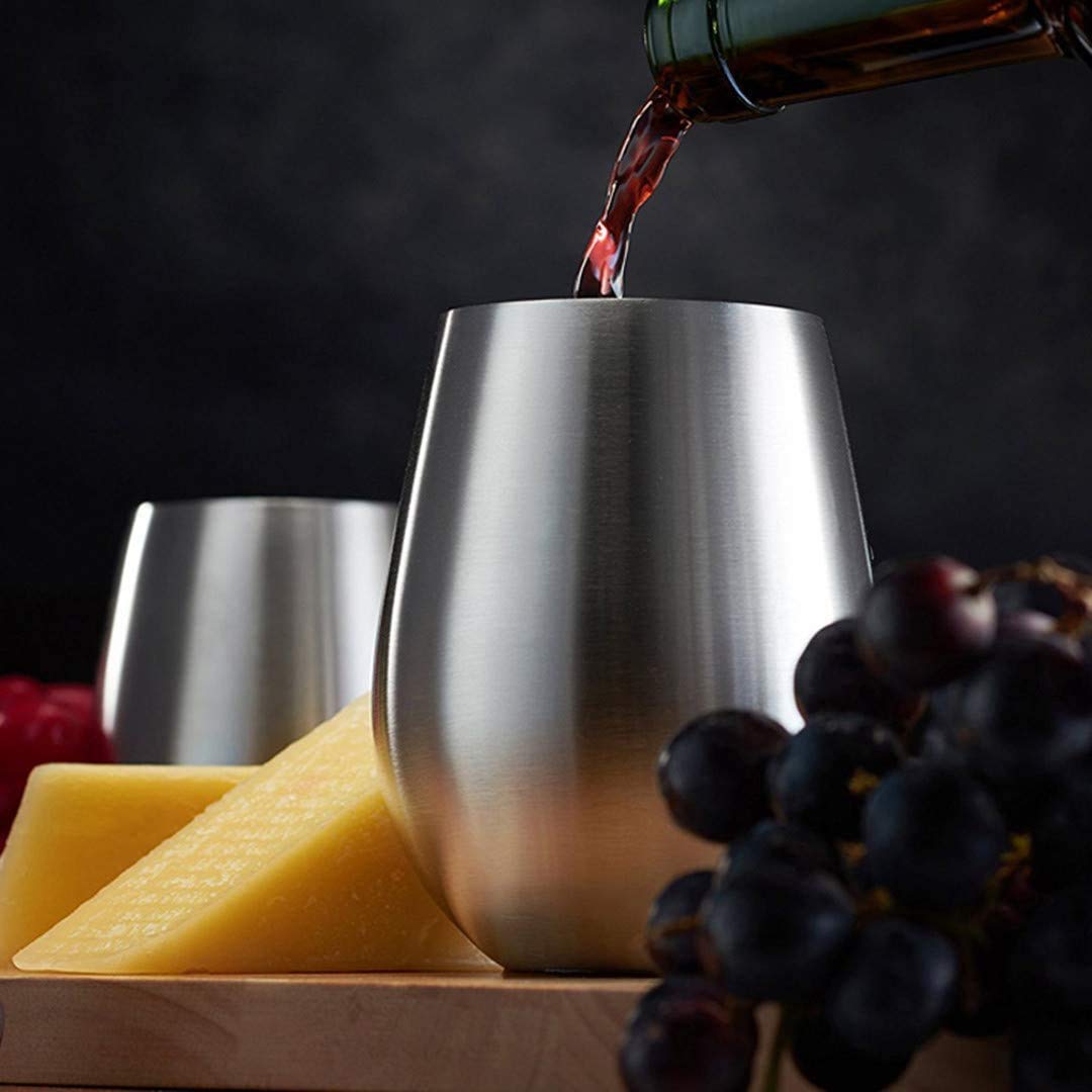 D L D Bicchiere da vino infrangibile in acciaio inossidabile da 510 ml - Set di bicchieri da vino senza stelo in acciaio inossidabile 18/8, bicchieri da vino portatili (4 pezzi)