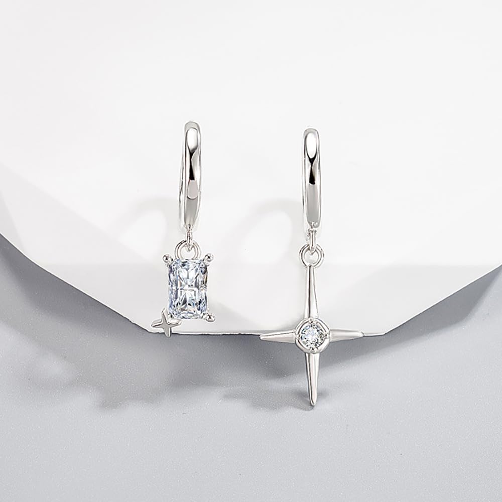 Solid CZ Star Drop Hoop Earrings for Women Teens 925 Sterling Silver Star Huggie Earrings Drops Hypoallergenic - Image 6