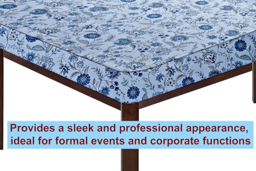 Image of The Furnishing Tree Elastic Cotton Rectangular Dining Table Cover 36x63 in Inches Floral Navy Blue