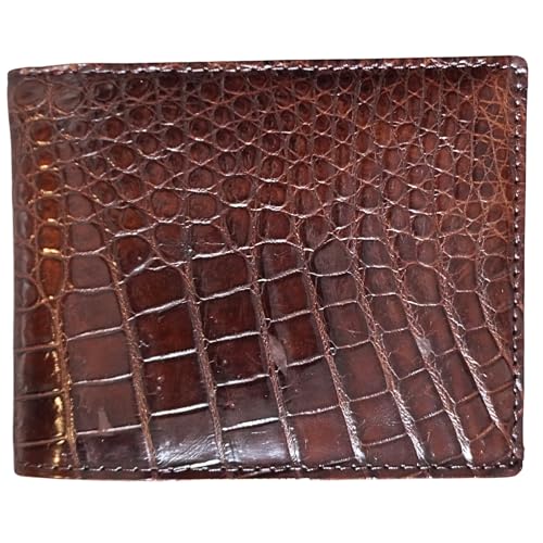 Genuine Crocodile Alligator Leather Skin Men's Bifold Wallet (Brown-Belly)
