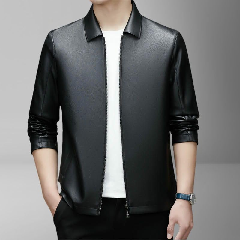 Veste pour homme en cuir synthétique au design col rabattable chic