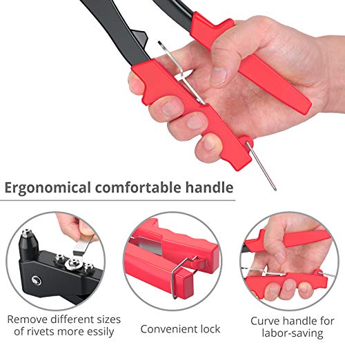 eSynic Riveting Tool Pop Rivet Kit, Professional Pop Rivet Gun Heavy Duty Hand Riveter Kit Rivet Tool with 200 Rivets-2.4mm 3.2mm 4mm 4.8mm four Sizes for Metal, Wooden and Plastic - Thumbnail 5